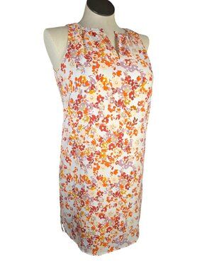 Floral Sleeveless Shift Dress With Keyhole Neckline Multi-Color Print Size SP